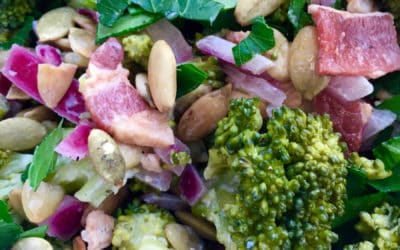 Mayo-Free Broccoli Bacon Salad with Toasted Pumpkin Seeds